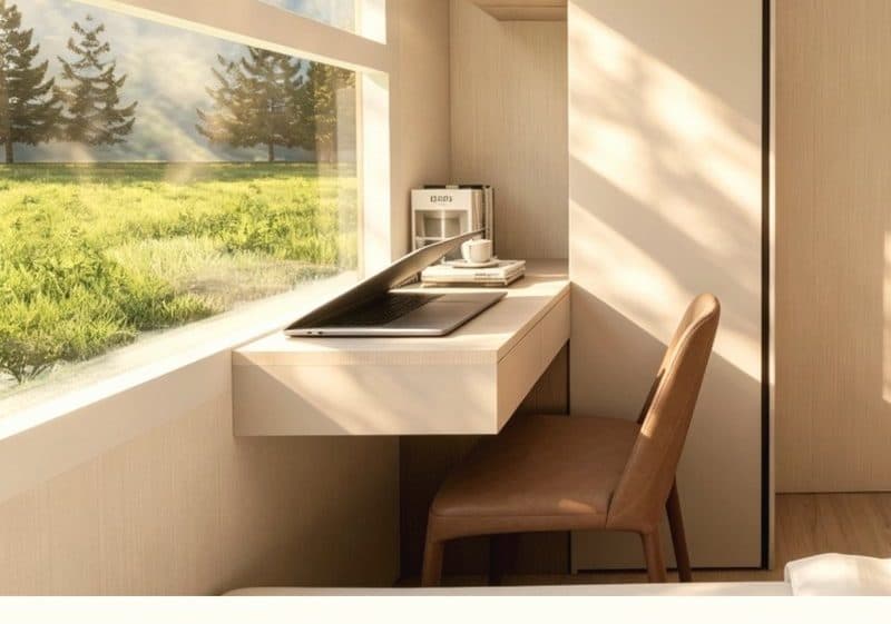 Artist's impression — a study nook by the window in the Elementa Studio. Indicative only.