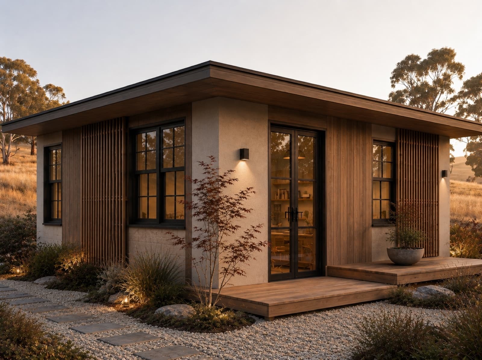 Artist's impression — Elementa Studio with a Skillion roof. Indicative only.